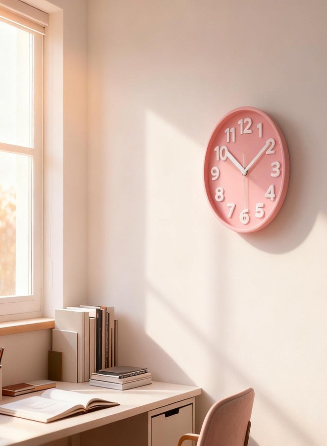 JENLYSTIME 8 Inch Vibrant Pink Modern Wall Clock - Silent Non-Ticking, Bold 3D Numbers, Precise Quartz Movement | Decorative Desk & Wall Clock with Stand for Home, Kitchen, Bedroom, or Office - Image 3